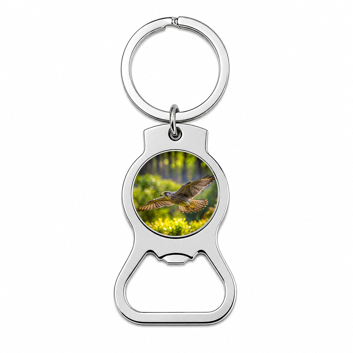 Saker Falcon Raptor in Flight Bottle Opener Keychain