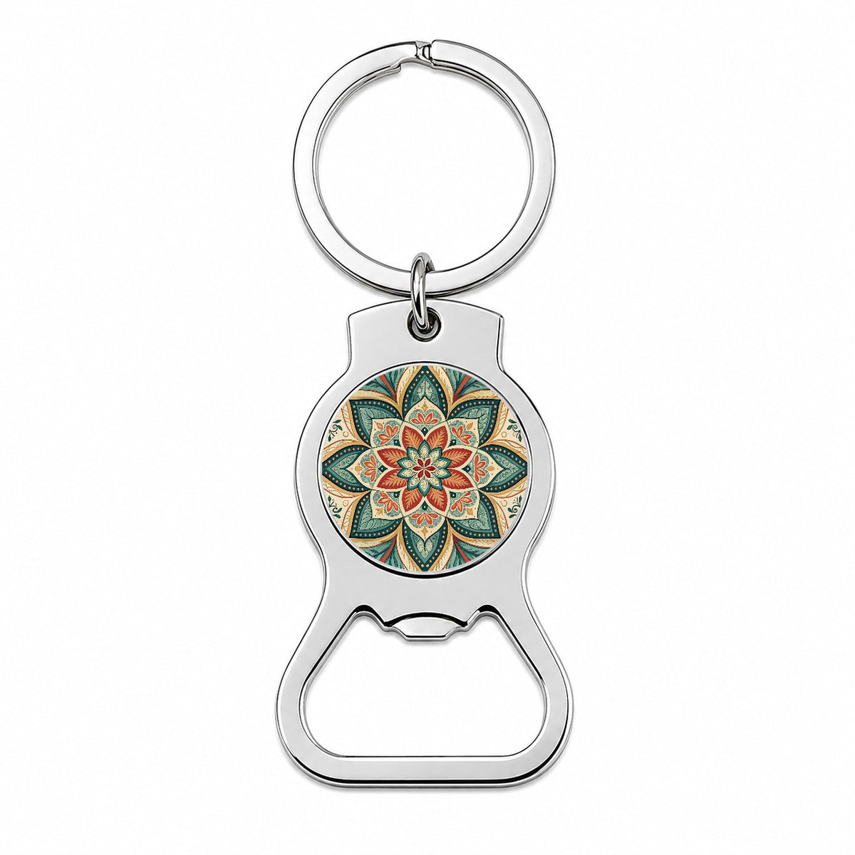 Symmetrical Artistic Flower Floral Pattern Bottle Opener Keychain