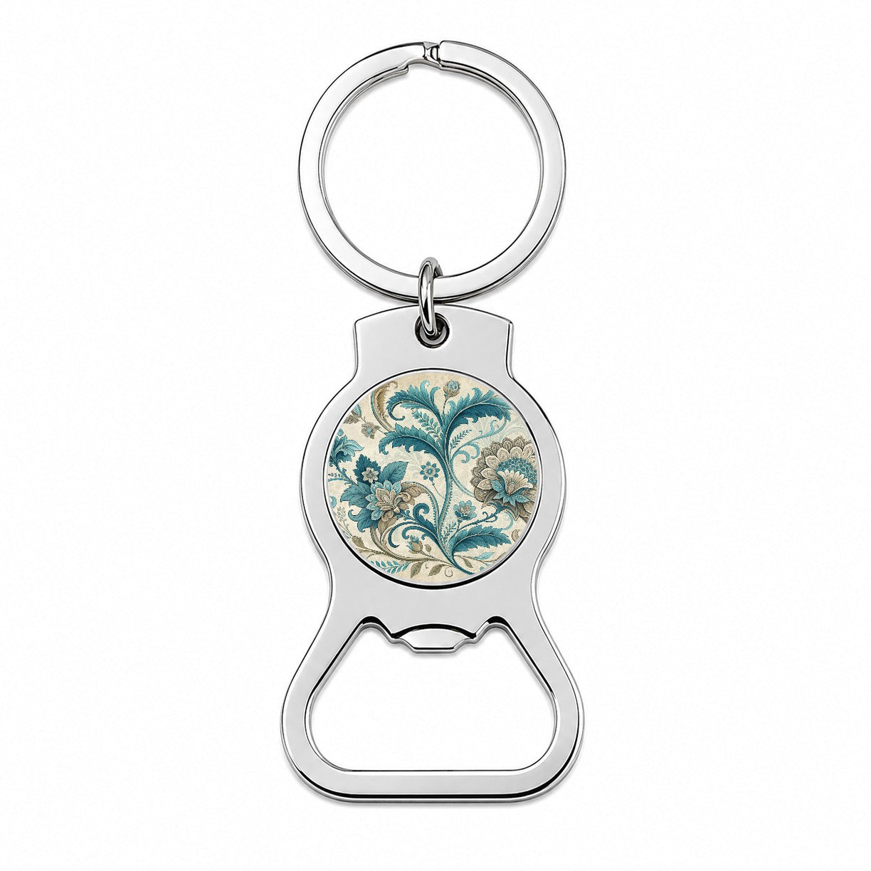 Victorian Decorative Flowers Leaves Pattern Bottle Opener Keychain