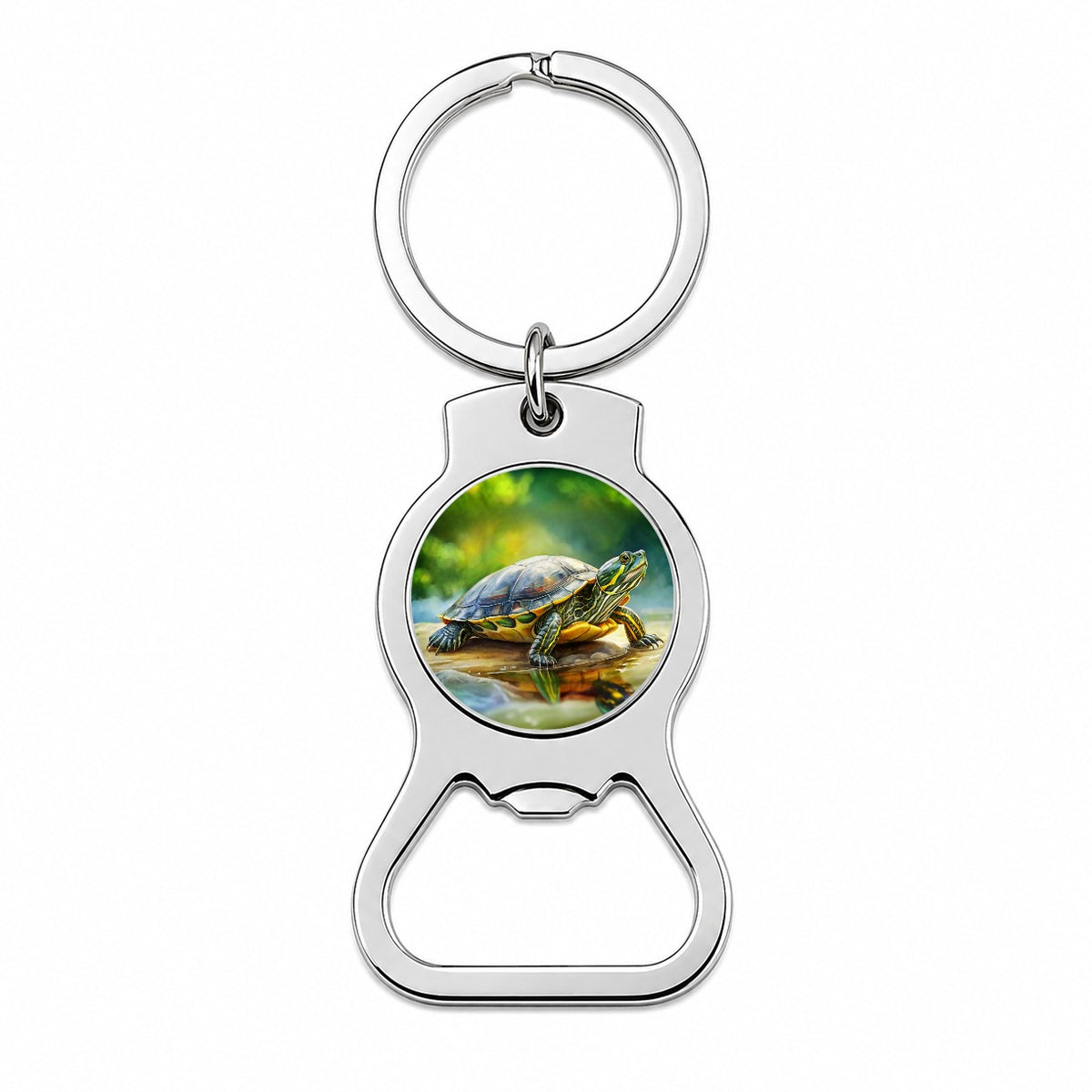 Yellow Bellied Slider Turtle Watercolor Bottle Opener Keychain