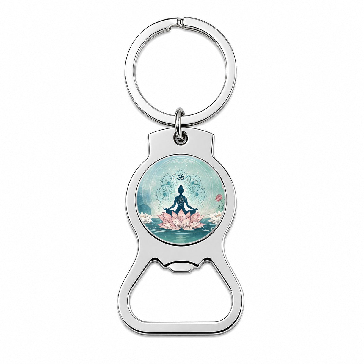 Yoga Meditation Lotus Flower Om Aum Bottle Opener Keychain