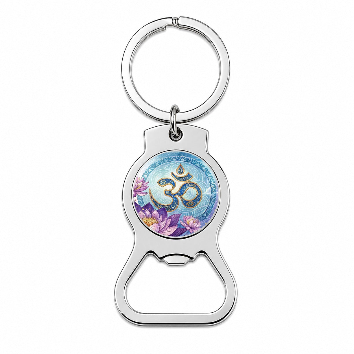 Yoga Om Aum Lotus Flower Bottle Opener Keychain