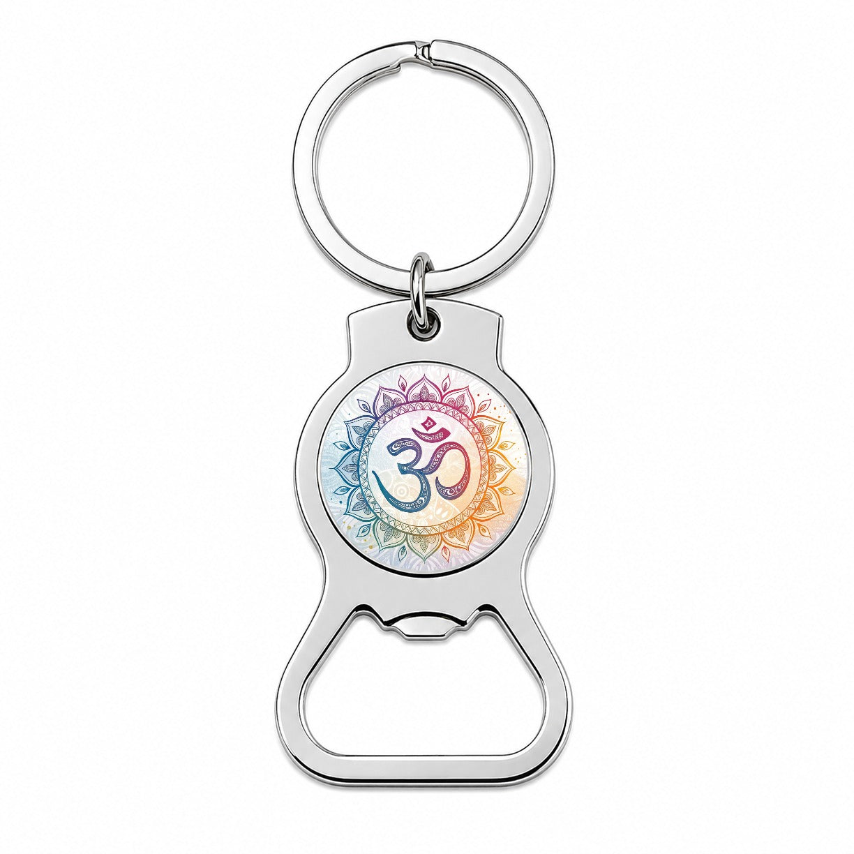 Yoga Om Aum Mandala Symbol Rainbow Bottle Opener Keychain