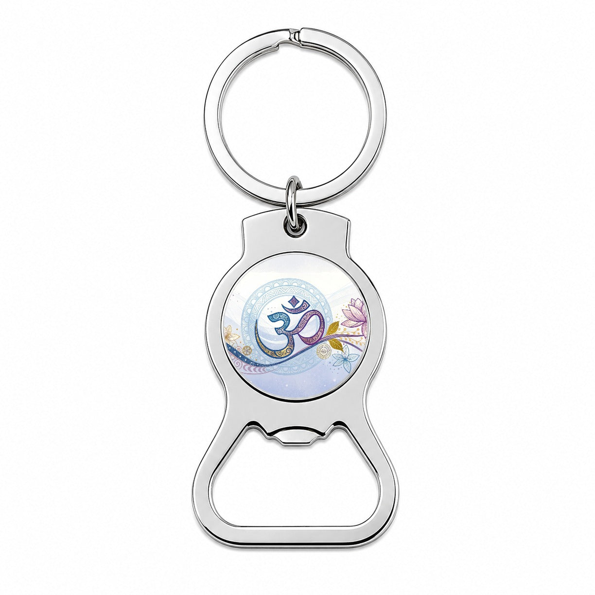Yoga Om Aum Symbol Lotus Floral Bottle Opener Keychain