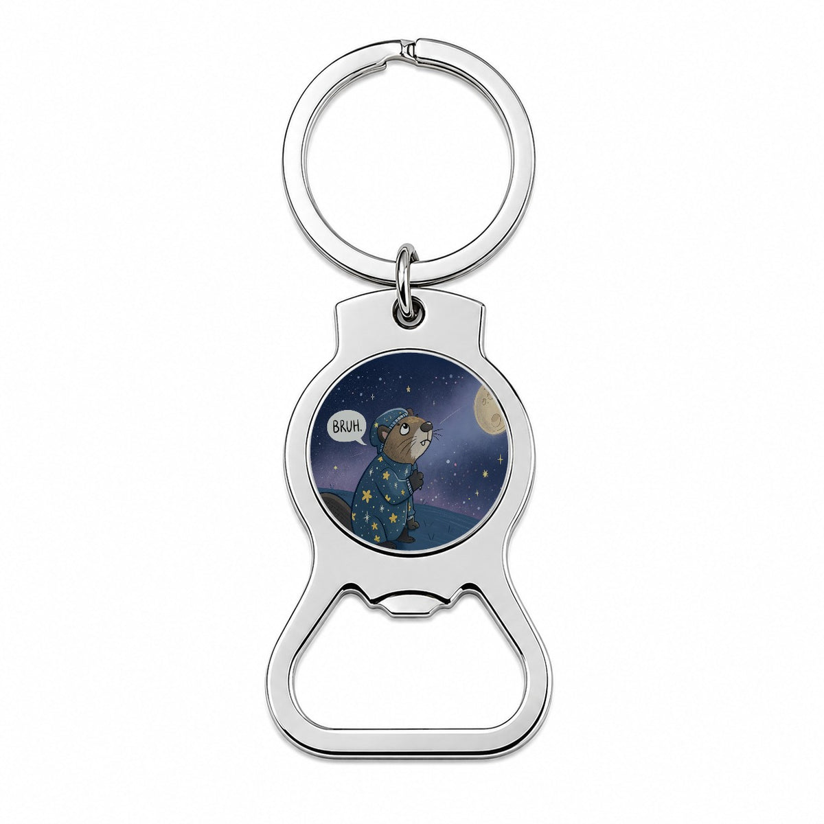 Beaver Saying Bruh Funny Pajamas Bottle Opener Keychain