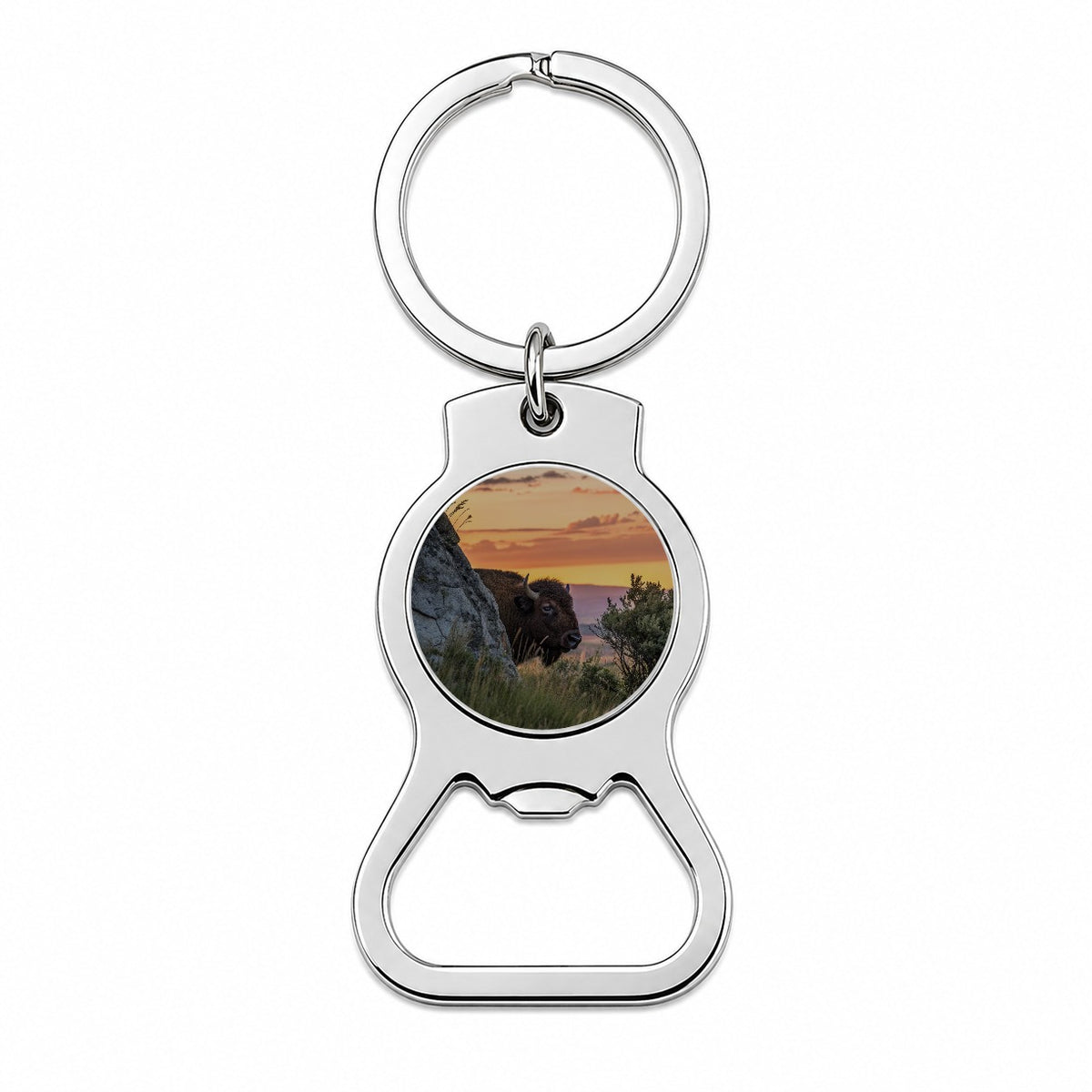 Bison Wildlife At Sunset Bottle Opener Keychain
