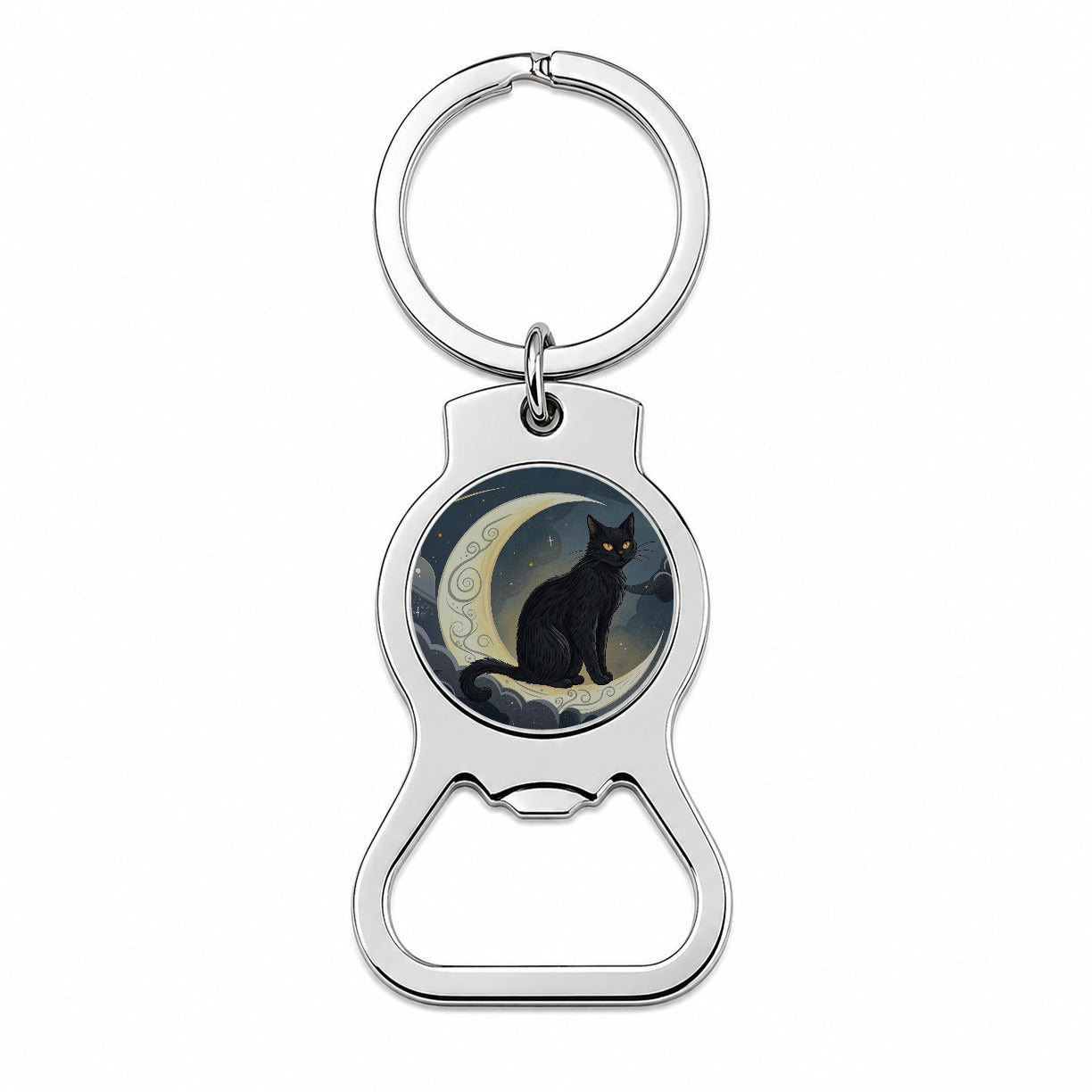 Black Cat Tarot Moon Bottle Opener Keychain
