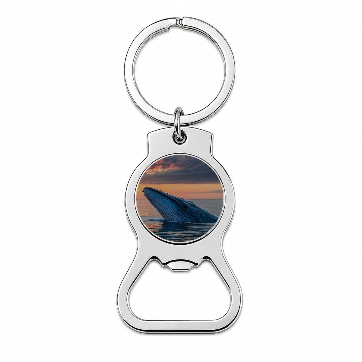 Blue Whale Ocean Sunset Bottle Opener Keychain