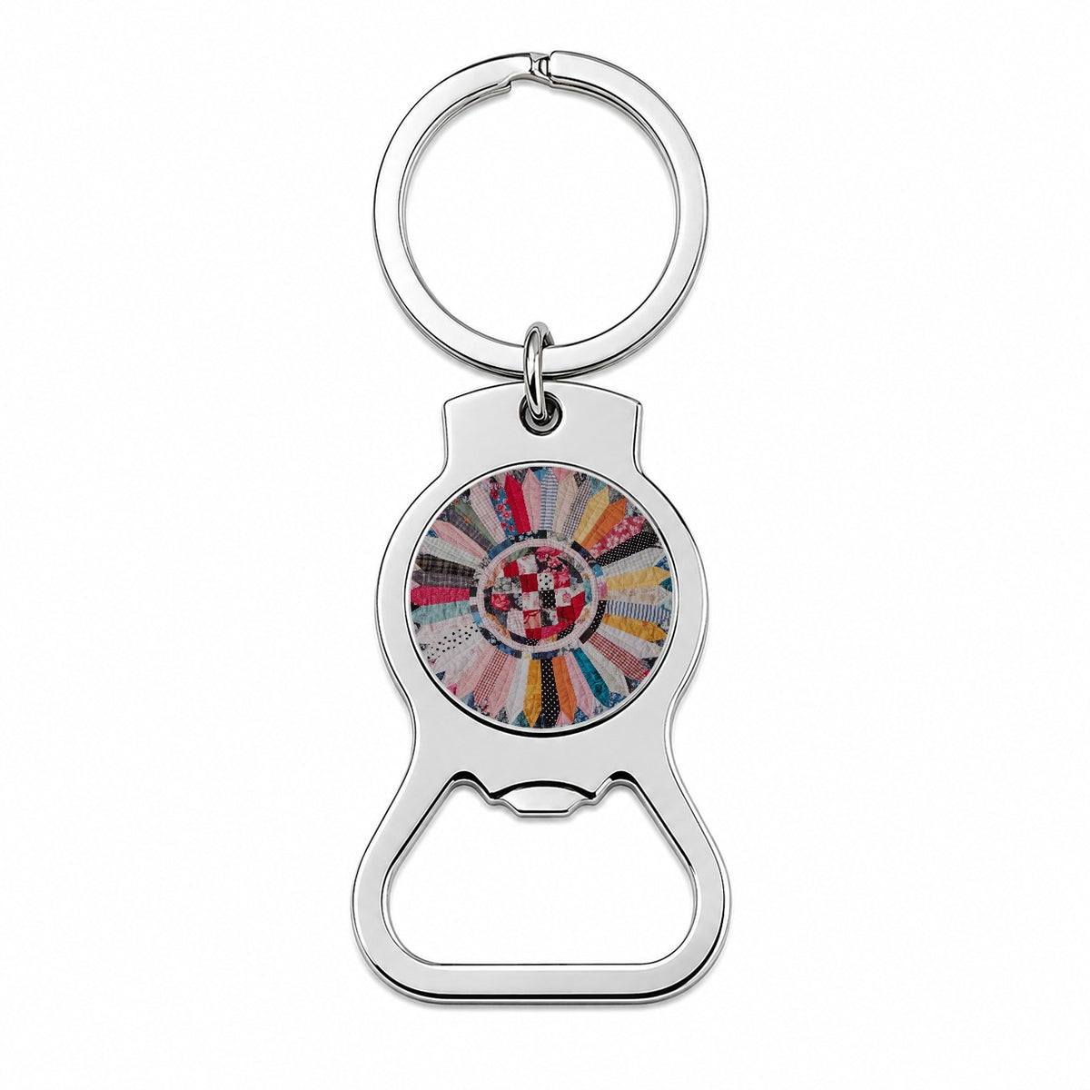 Circular Quilt Bottle Opener Keychain