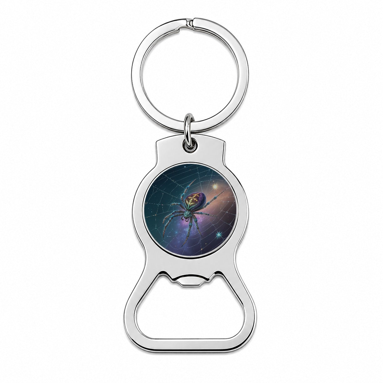 Cosmic Spider Web Halloween Bottle Opener Keychain