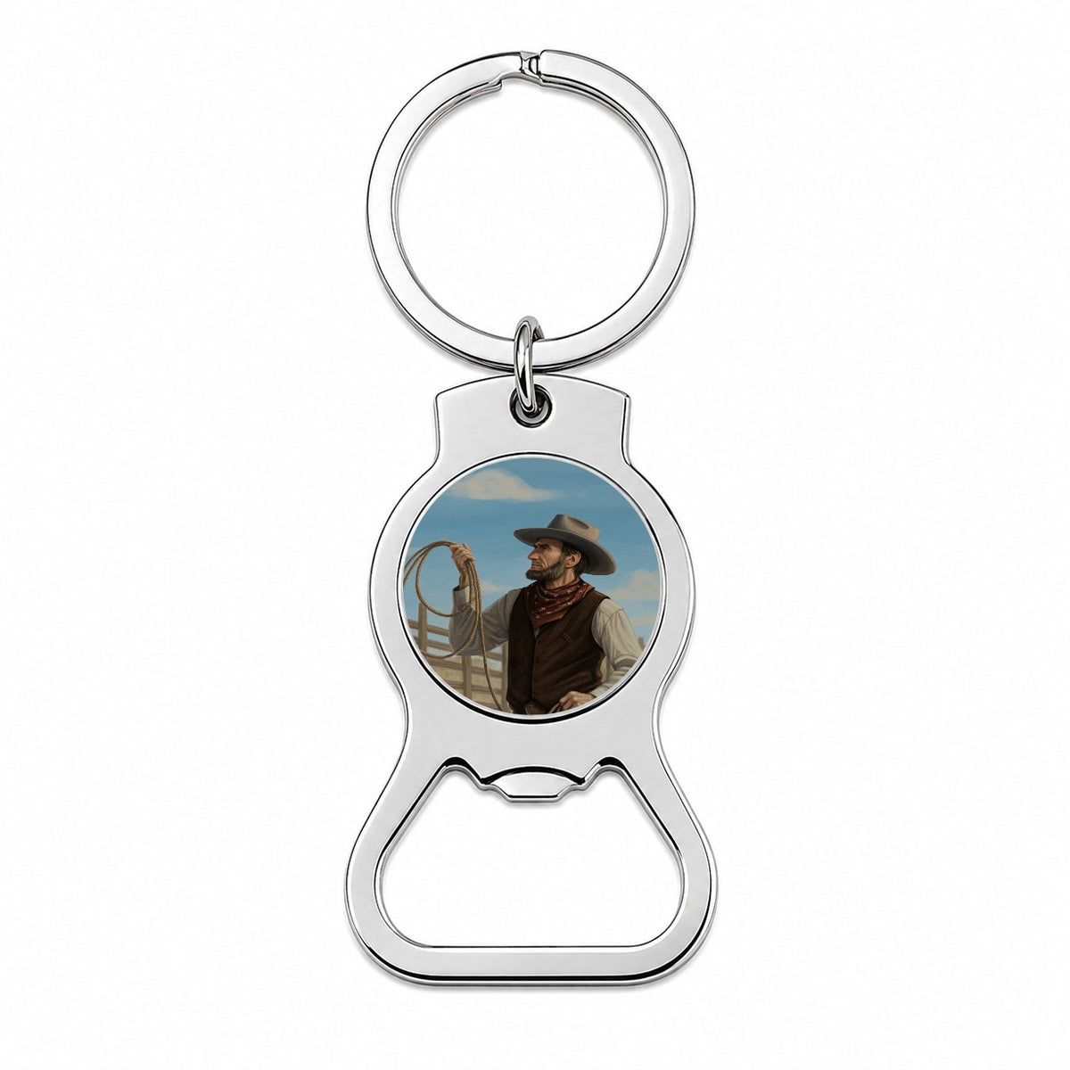 Cowboy Abraham Lincoln Bottle Opener Keychain