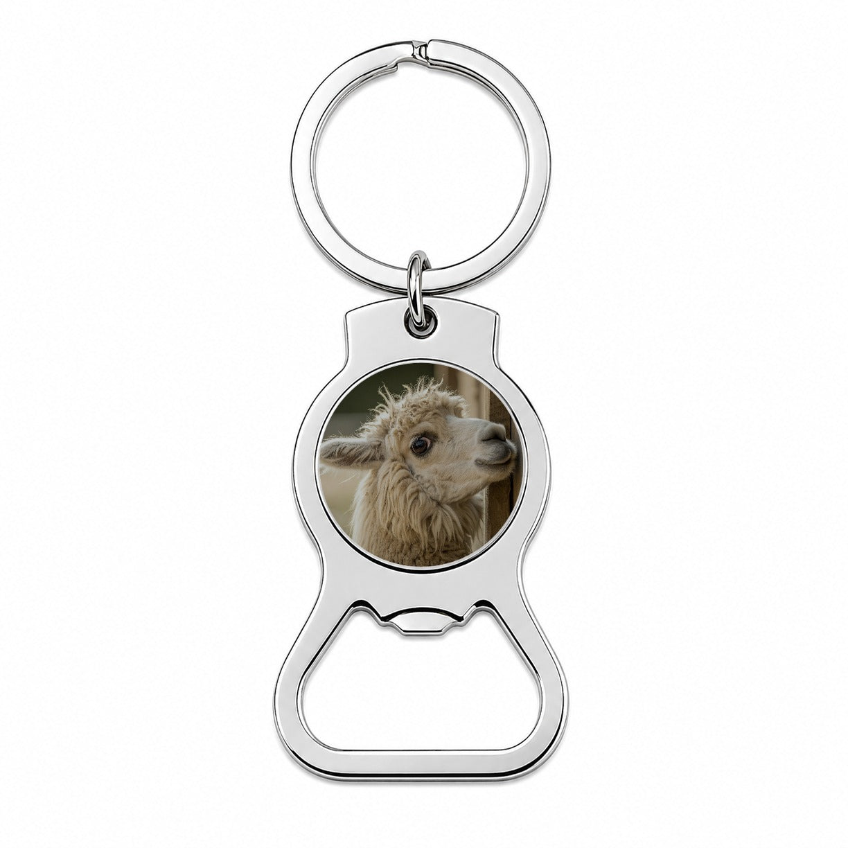 Curious Alpaca Close Up Bottle Opener Keychain