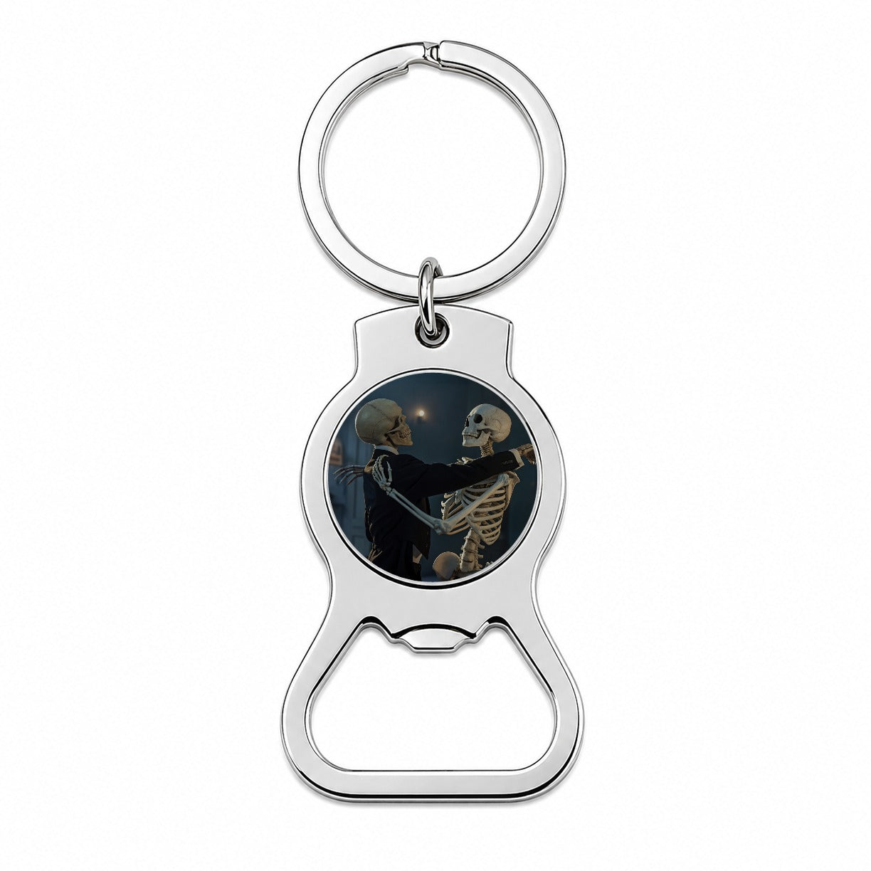 Dancing Skeleton Couple Halloween Bottle Opener Keychain