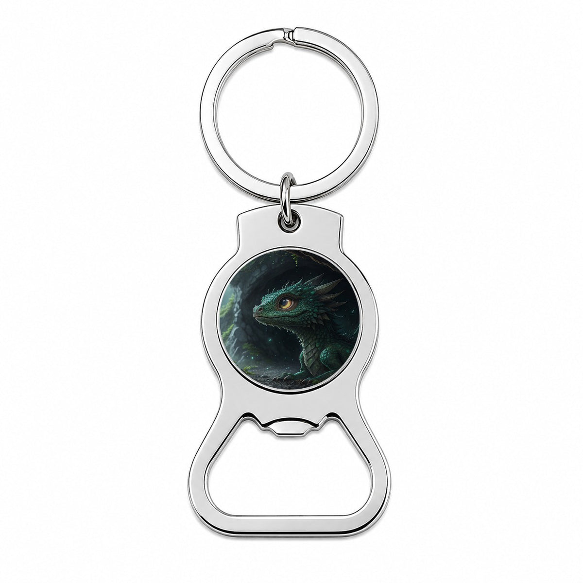 Fantasy Dragon Cave Scene Bottle Opener Keychain