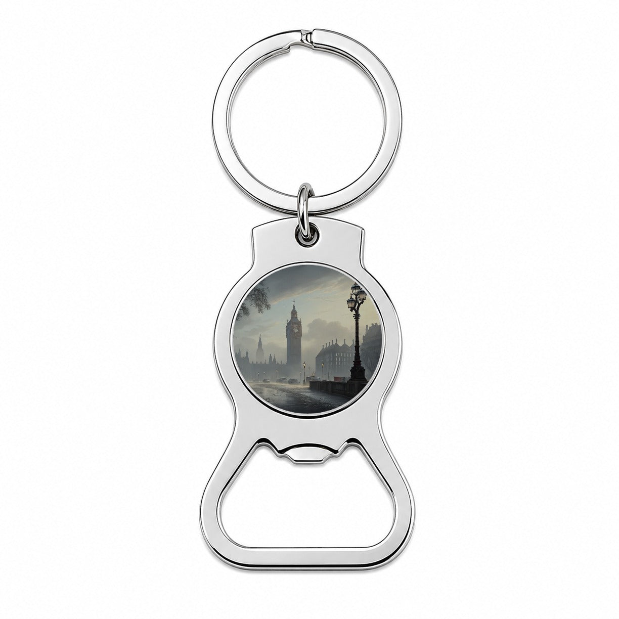 Foggy London England Cityscape Bottle Opener Keychain