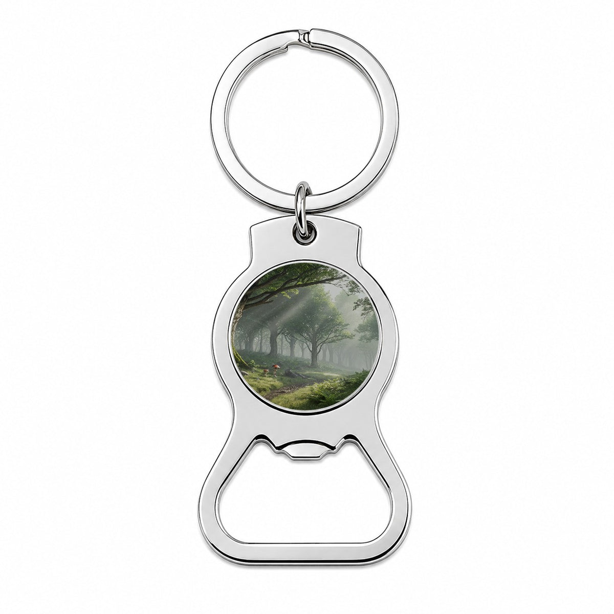 Foggy Woodland Forest Landscape Bottle Opener Keychain