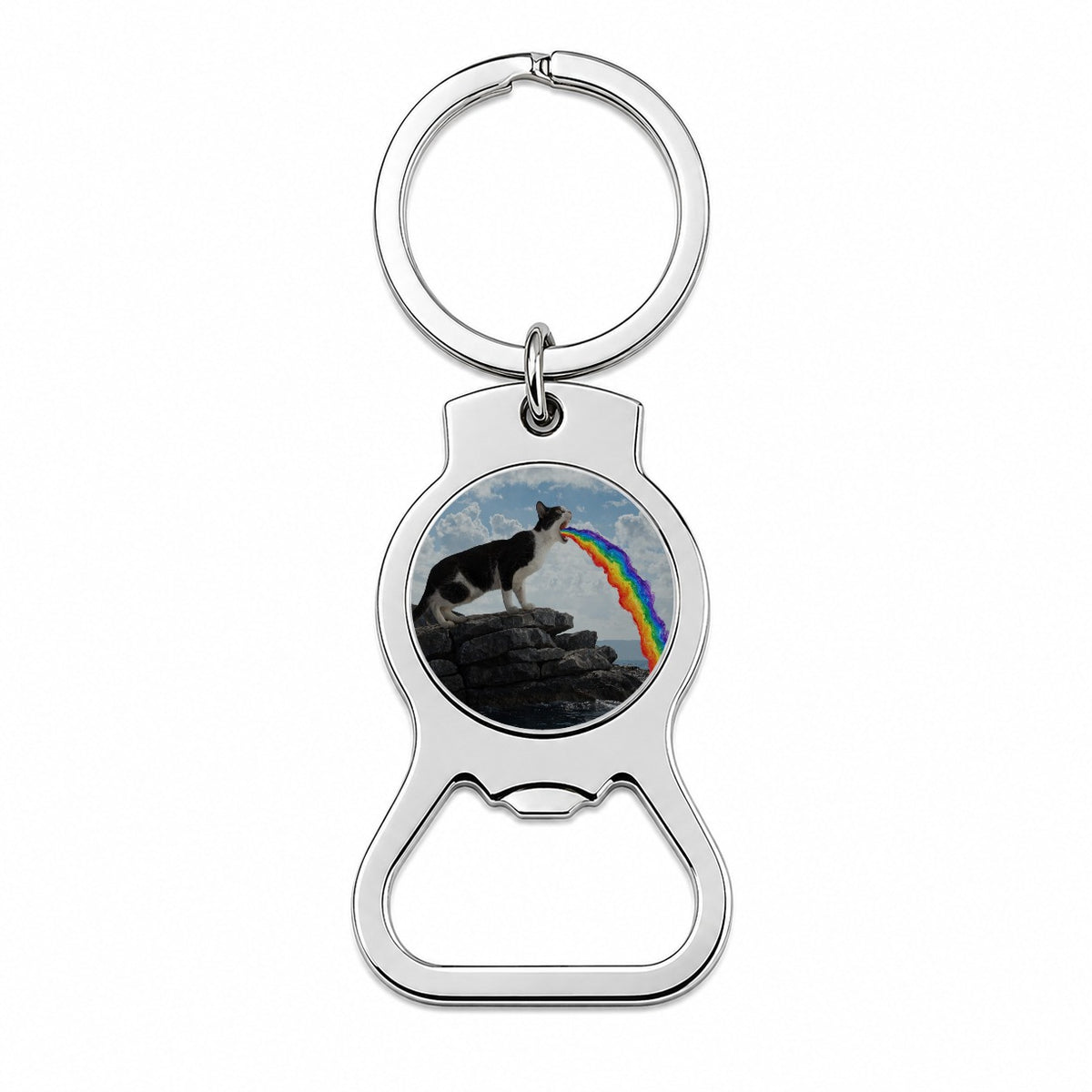 Funny Cat Rainbow Vomit Bottle Opener Keychain