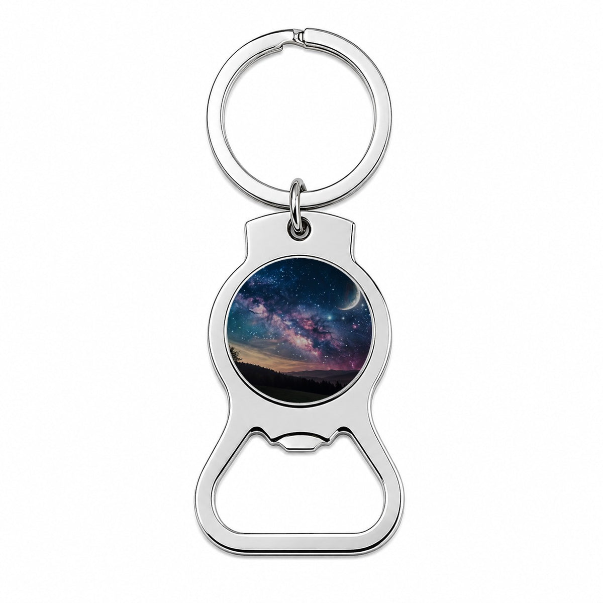 Galaxy Night Sky Crescent Moon Bottle Opener Keychain