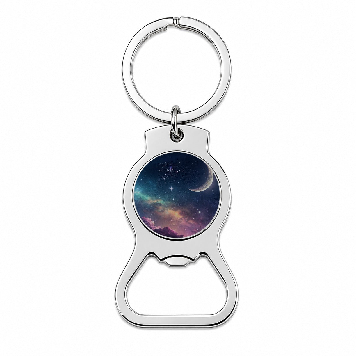 Galaxy Night Sky Moon Bottle Opener Keychain