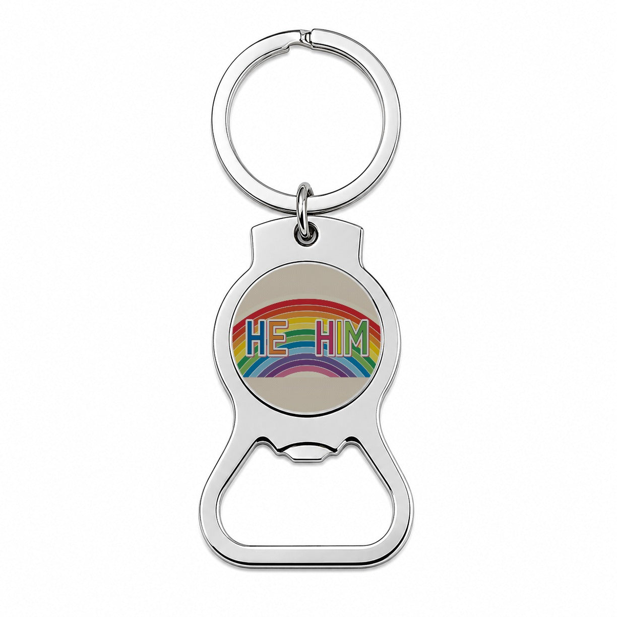 He Him Rainbow Love Pride Bottle Opener Keychain