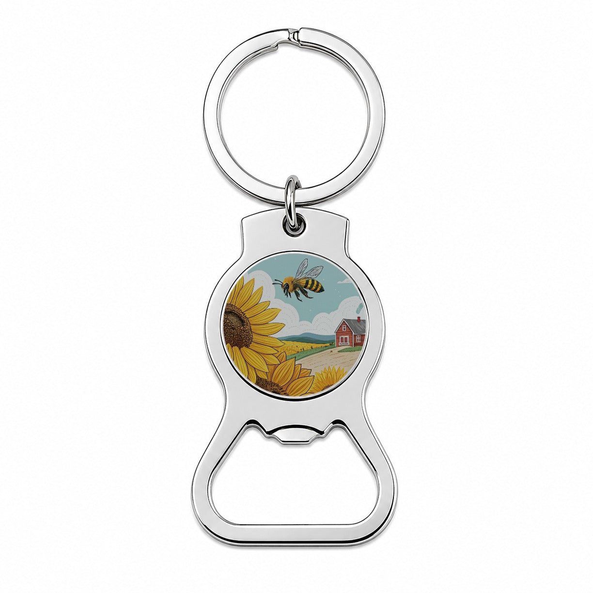 Honeybee Sunflower Farm Bottle Opener Keychain