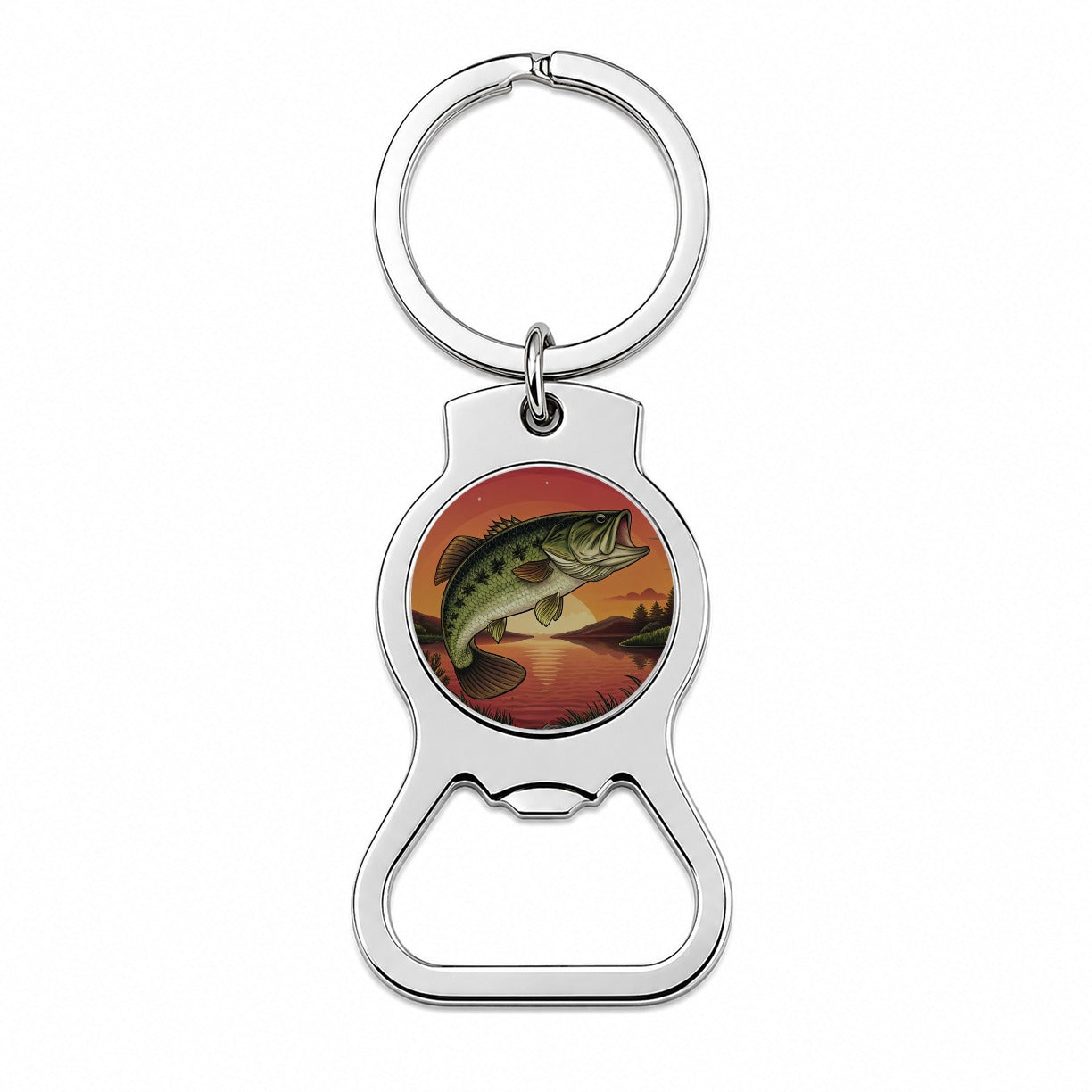 Largemouth Bass Trophy Fishing Sunset Bottle Opener Keychain