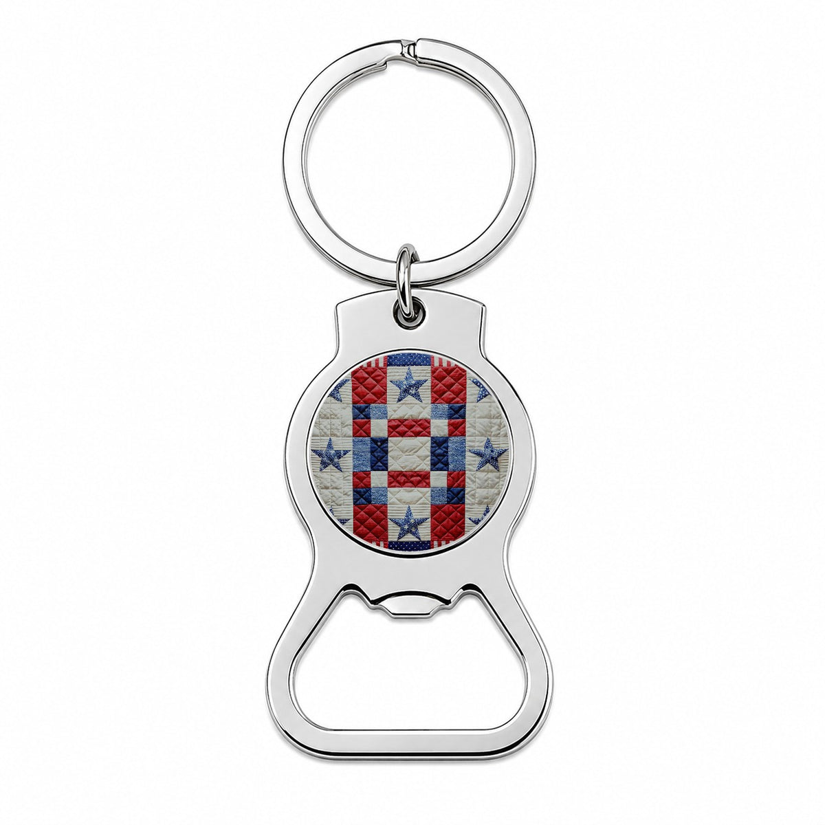 Patchwork Quilt Patriotic Bottle Opener Keychain