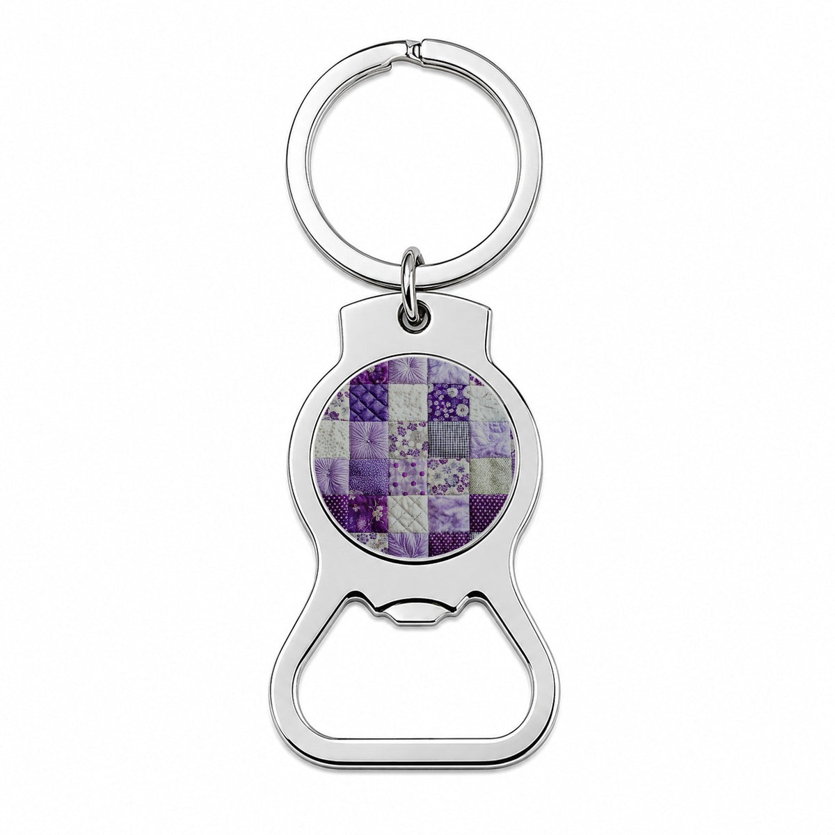 Patchwork Quilt Purple Bottle Opener Keychain