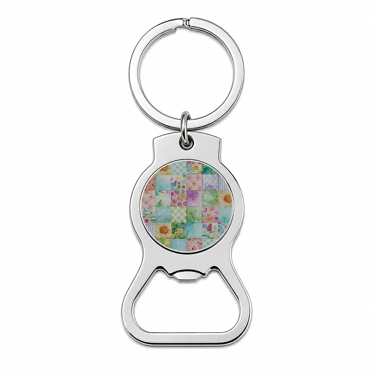 Patchwork Quilt Watercolor Bottle Opener Keychain