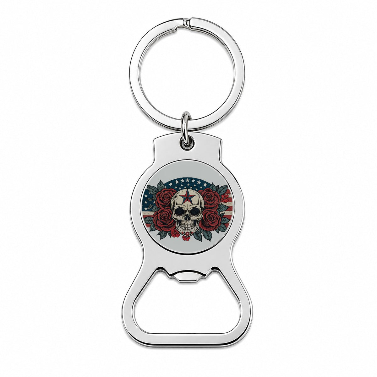 Patriotic Skull USA American Flag Bottle Opener Keychain