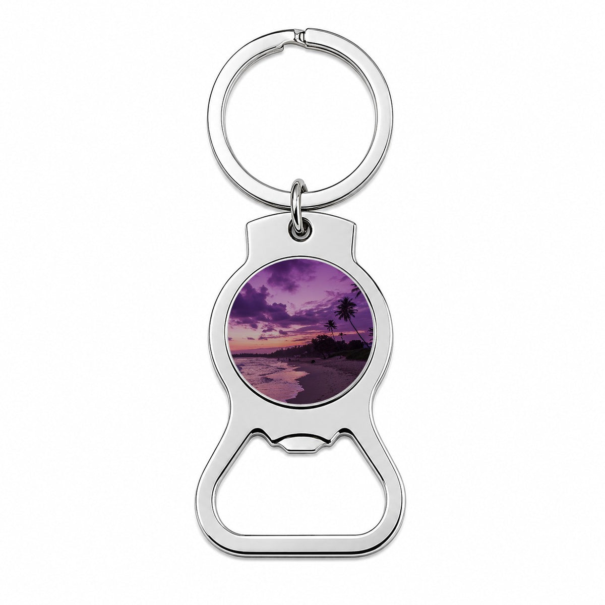 Purple Sunset Seascape Beach Bottle Opener Keychain