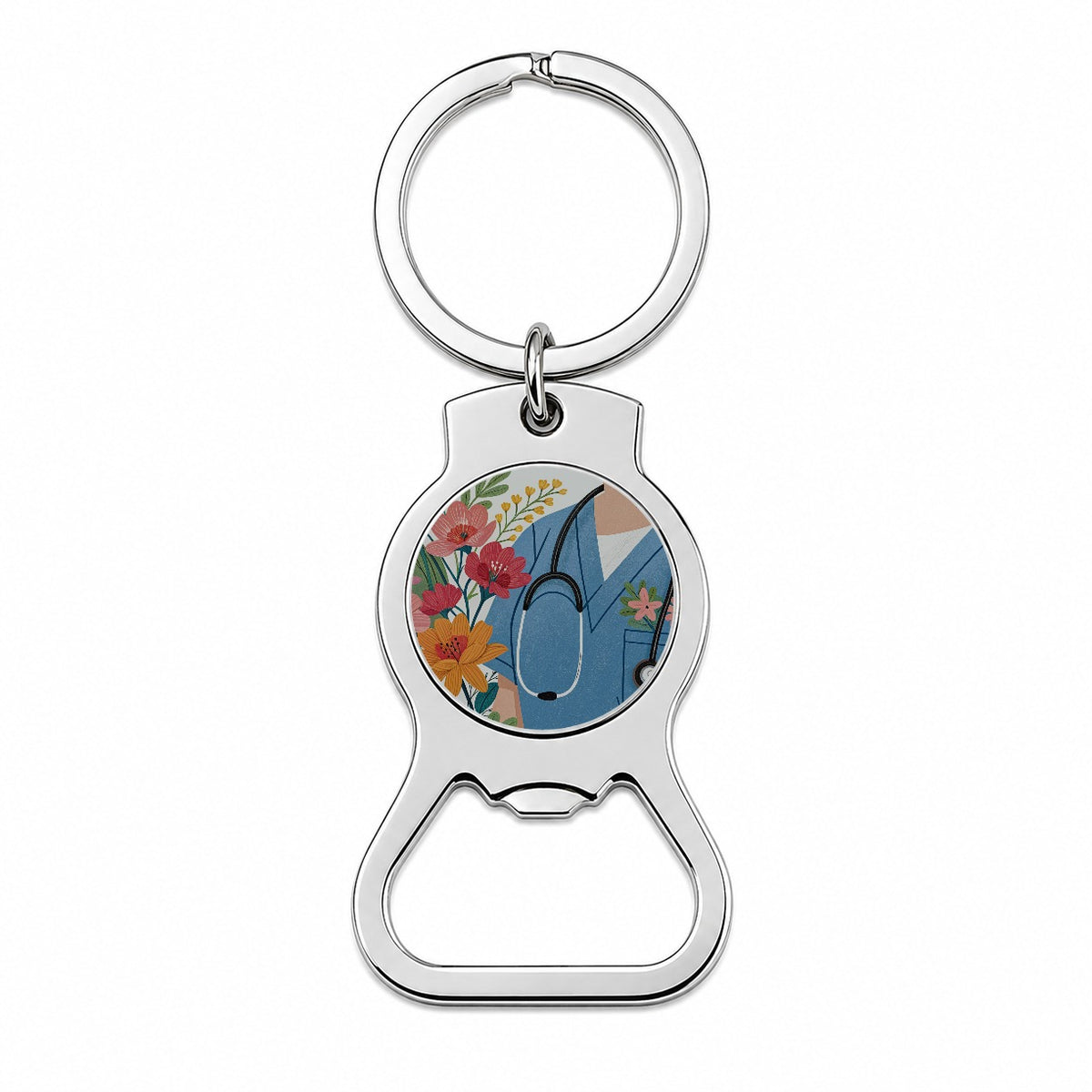 RN LVN Floral Nurse Bottle Opener Keychain