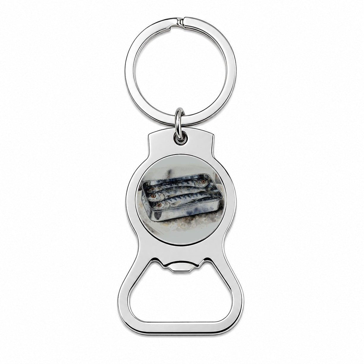 Sardines Fish In Tin Watercolor Bottle Opener Keychain