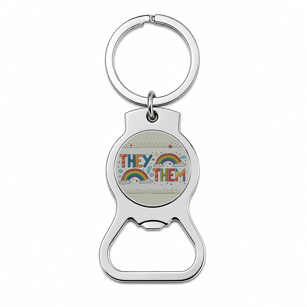 They Them Rainbow Colorful Pride Bottle Opener Keychain