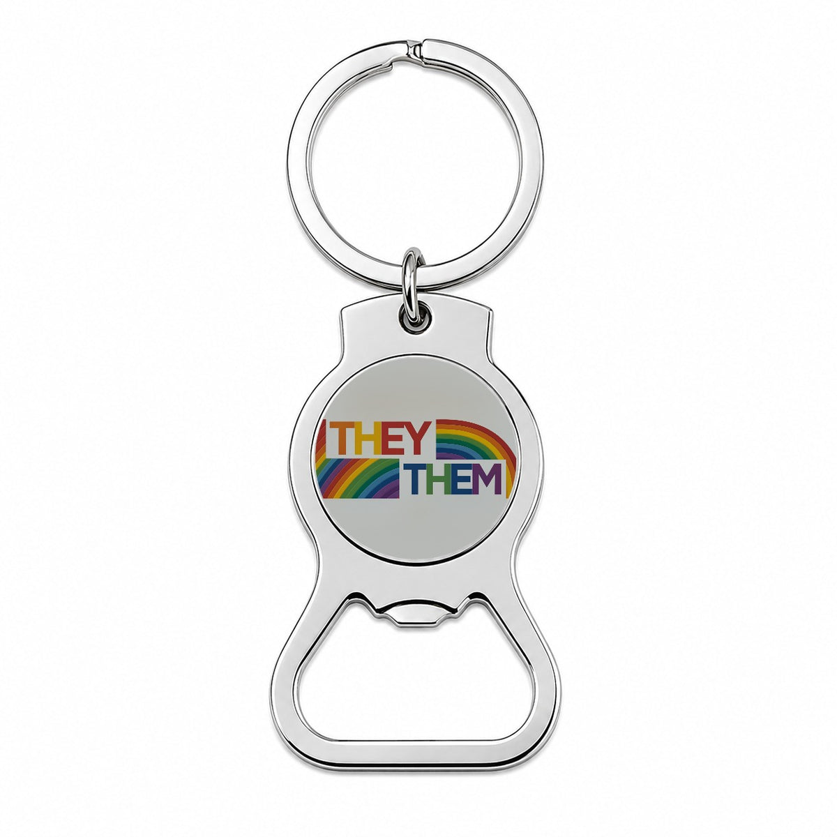 They Them Rainbow Pride Bottle Opener Keychain