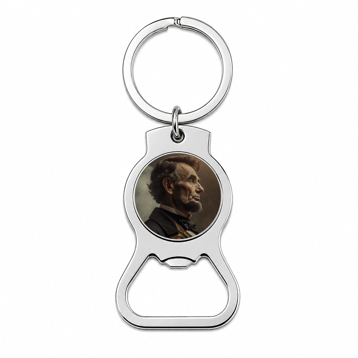 Victorian Steampunk Lincoln Portrait Bottle Opener Keychain