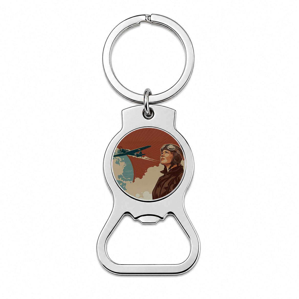 Vintage Amelia Earhart Aviation Travel Bottle Opener Keychain