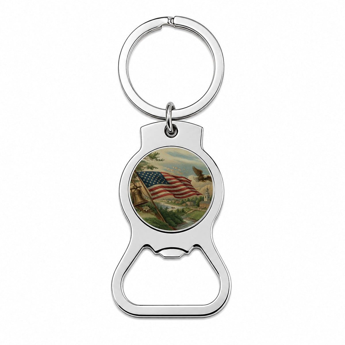 Vintage American Eagle Flag Bottle Opener Keychain