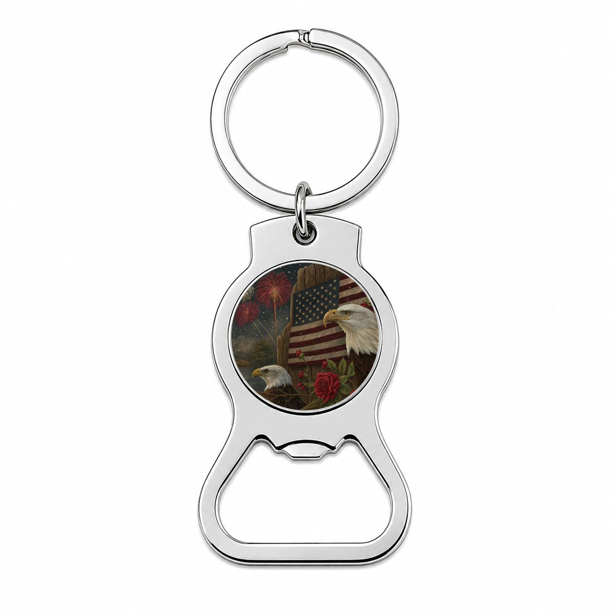 Vintage Americana Eagle Collage Patriotic Bottle Opener Keychain