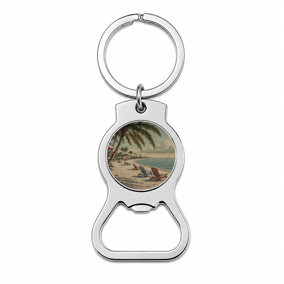 Vintage Beach Scene Holiday Bottle Opener Keychain