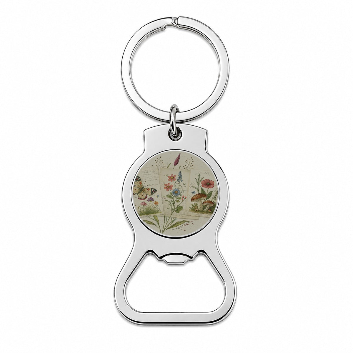 Vintage Botanical Illustration Collage Bottle Opener Keychain