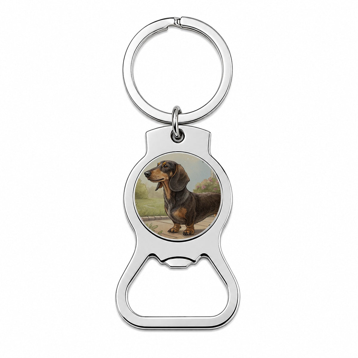 Vintage Dachshund Dog Portrait Bottle Opener Keychain