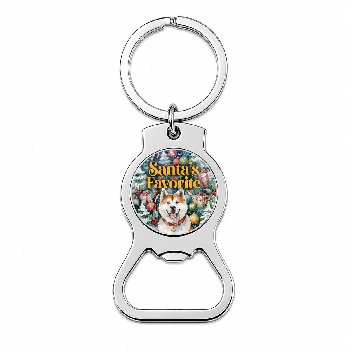 Akita Dog Christmas Santa's Favorite Bottle Opener Keychain