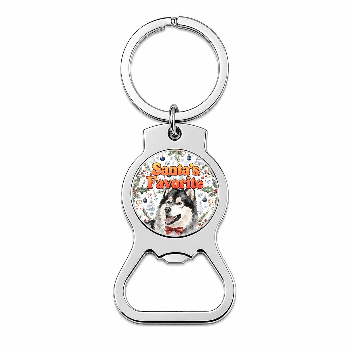 Alaskan Malamute Dog Christmas Santa's Favorite Bottle Opener Keychain