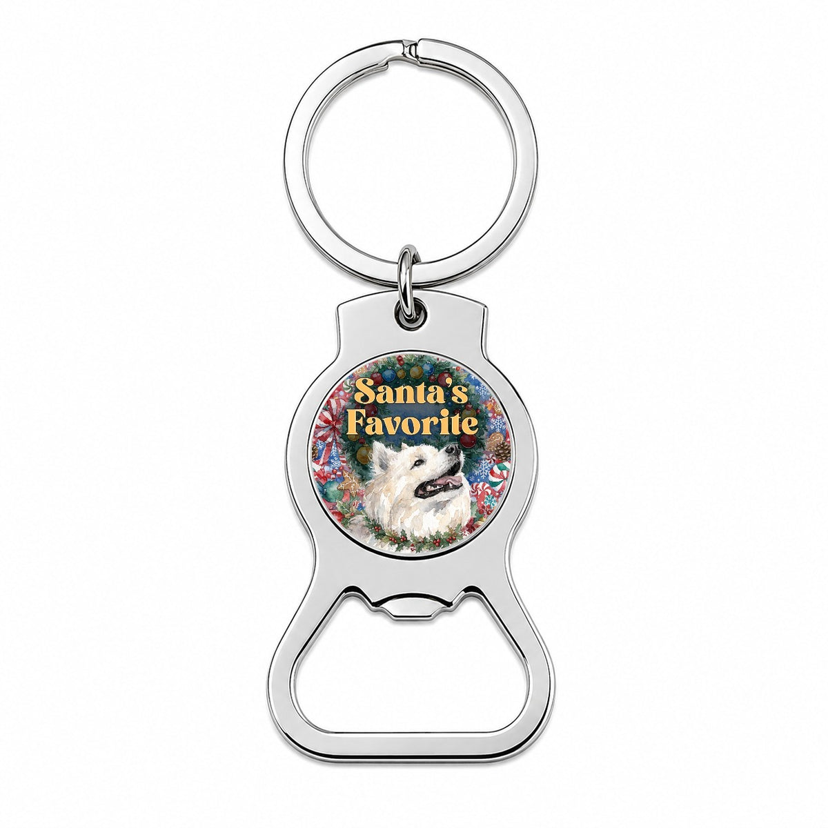 American Eskimo Dog Christmas Santa's Favorite Bottle Opener Keychain