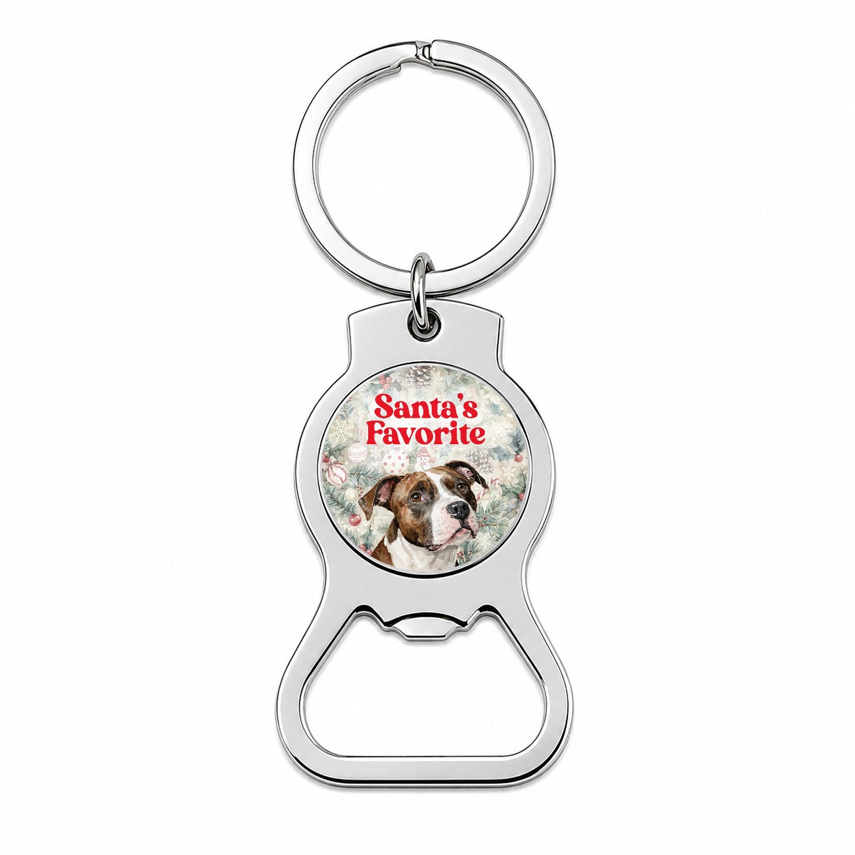 American Pit Bull Terrier Dog Christmas Santa's Favorite Bottle Opener Keychain