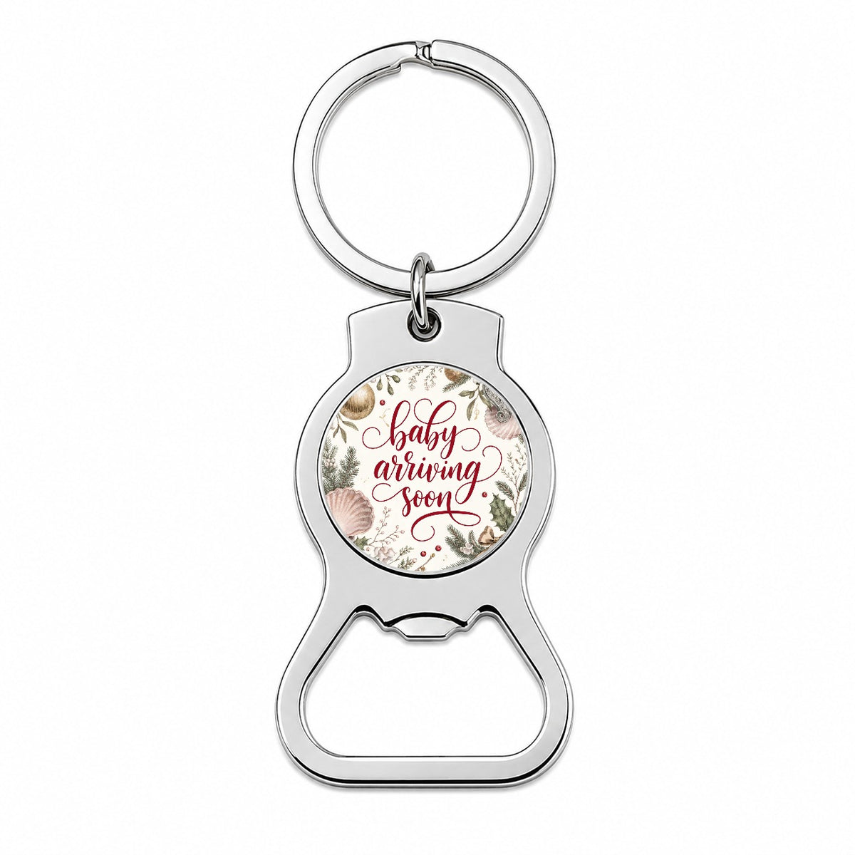 Baby Arriving Soon Christmas Bottle Opener Keychain