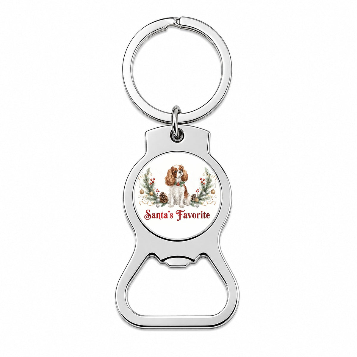 Cavalier King Charles Spaniel Dog Christmas Santa's Favorite Bottle Opener Keychain