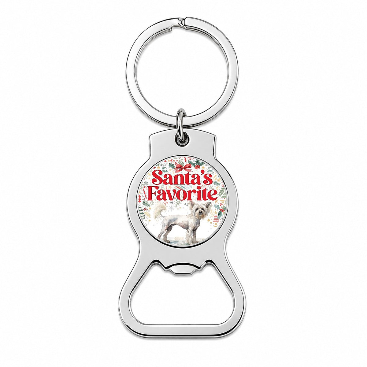Chinese Crested Dog Christmas Santa's Favorite Bottle Opener Keychain