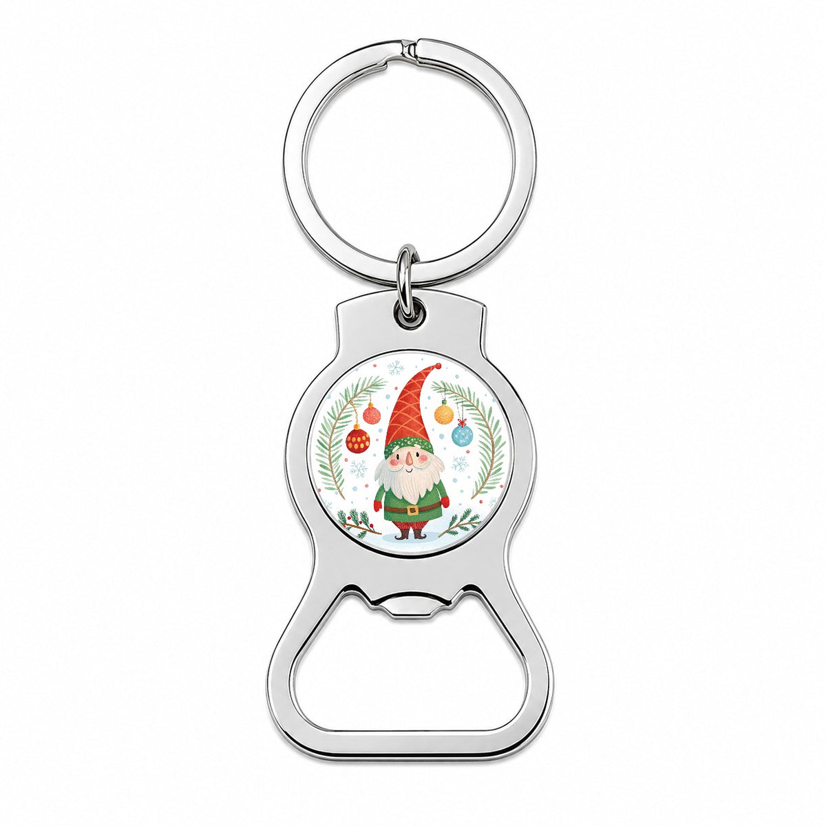 Christmas Gnome Red Green Bottle Opener Keychain